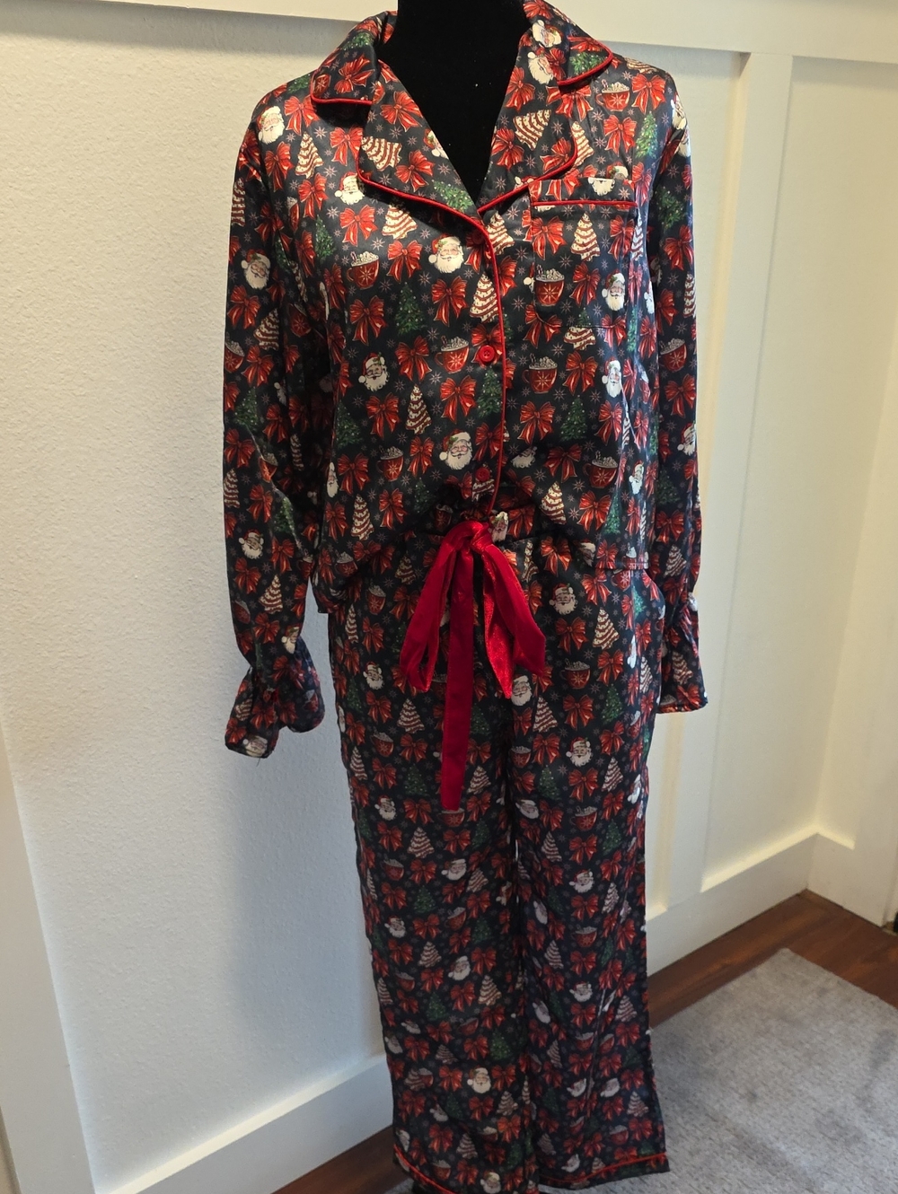 Simply Southern Navy Pajama Set with Red Bow Print